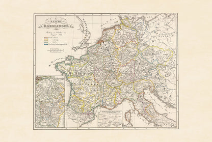 Karolingisch Rijk Kaart Poster - Vintage Middeleeuws Europa Historische Muurkunst