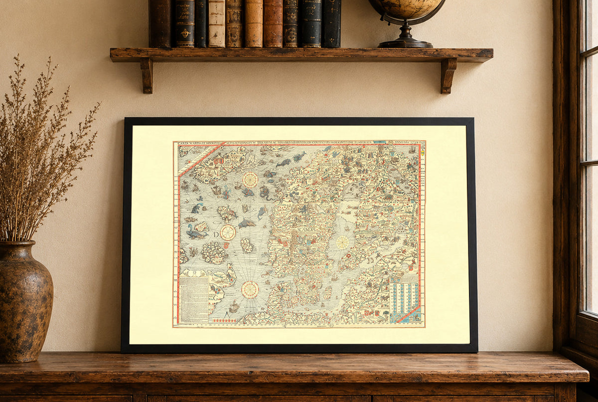 Carta Marina 1539 - Olaus Magnus - Scandinavia & Nordic Sea Monsters Historical Map Poster