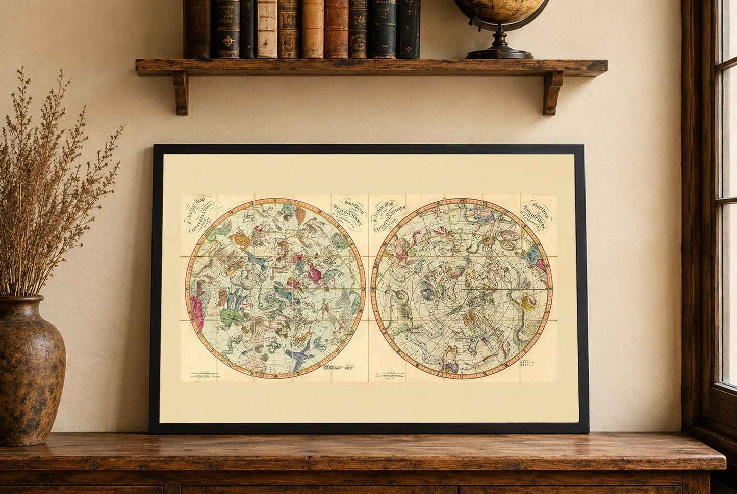 Celestial Constellation Map Poster (1820) - Vintage Northern & Southern Hemisphere Star Chart (Copy)