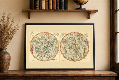 Celestial Constellation Map Poster (1820) - Vintage Northern & Southern Hemisphere Star Chart (Copy)