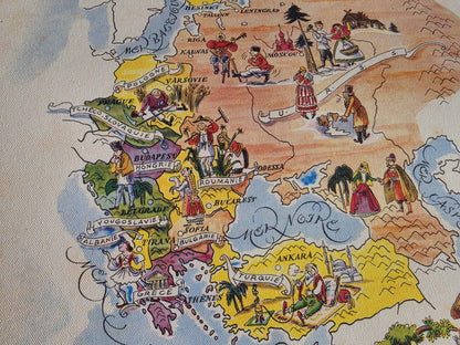 Mapa ilustrowana Europy Środkowej i Wschodniej - zabytkowa mapa obrazkowa z miastami i fauną