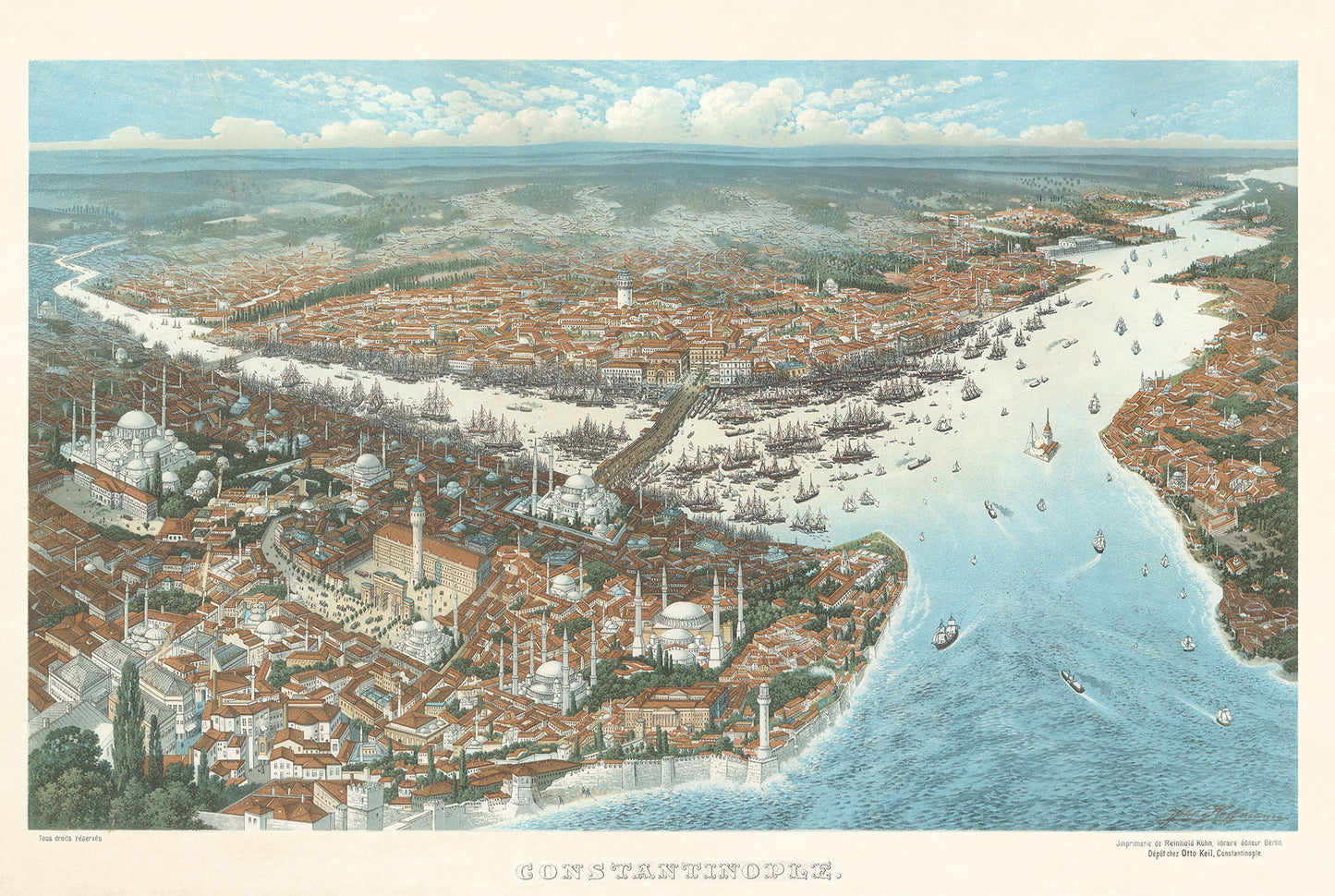 Constantinopel 1896 - Vintage Schilderij van de Ottomaanse Hoofdstad