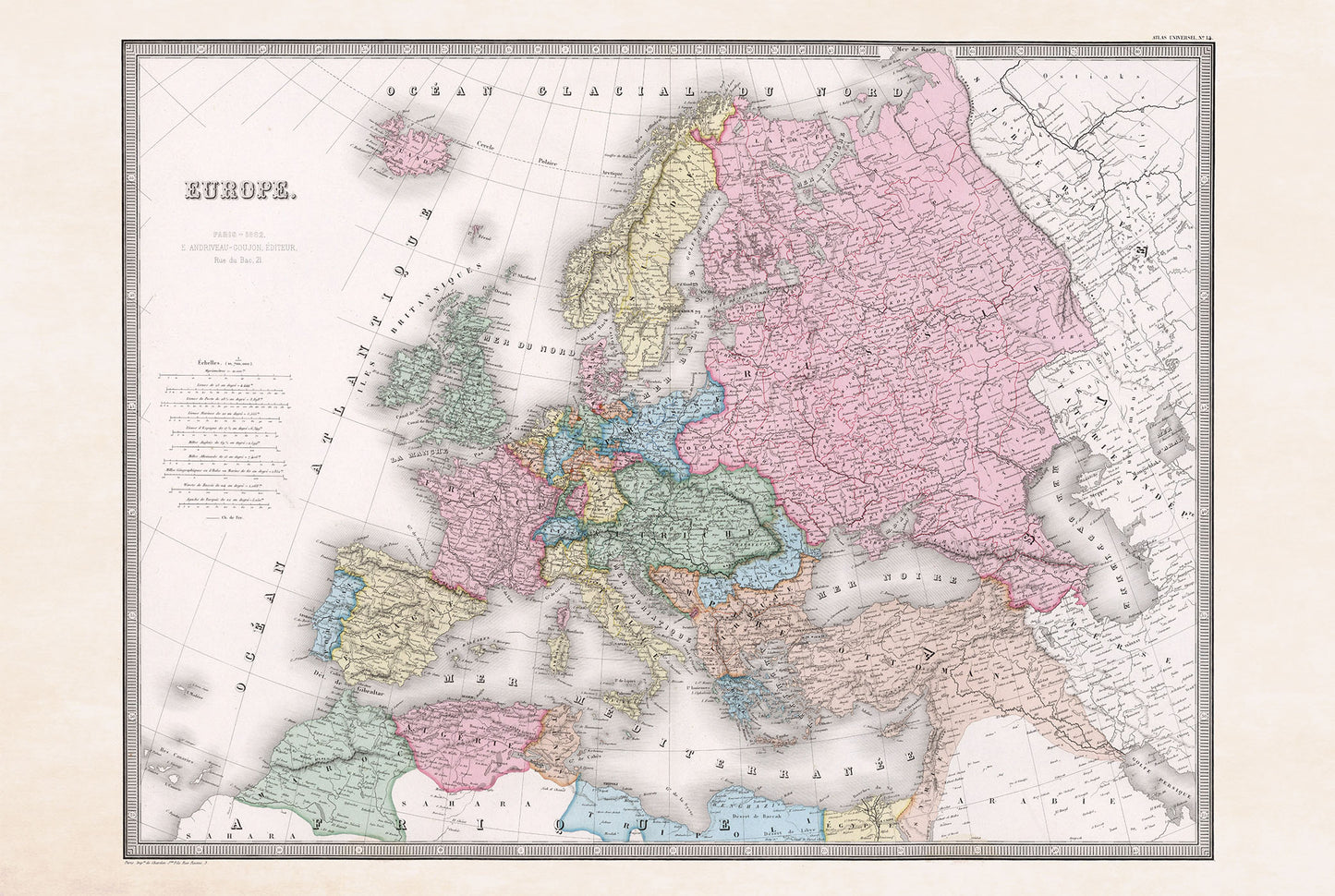 Europa 1862 - Historische Karte während der Nationalismus-Ära