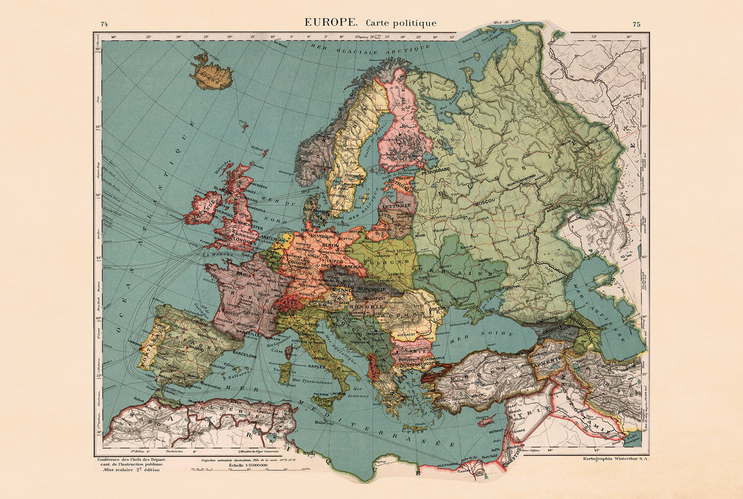 Europe 1921 - Carte historique de l'après-Première Guerre mondiale