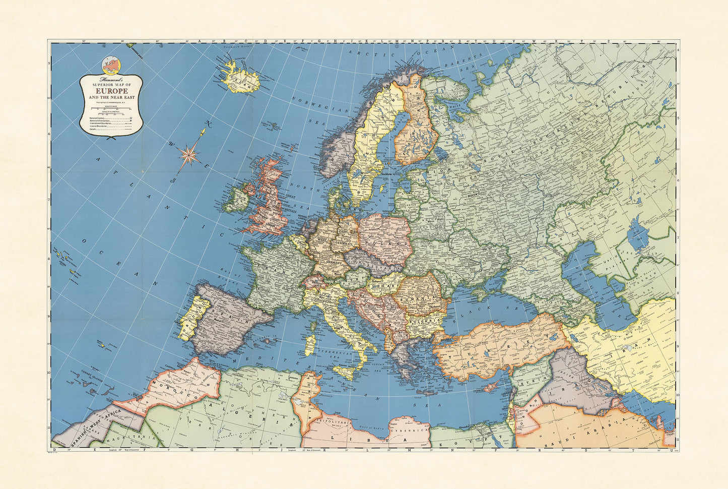 Europe 1957 - Carte historique de l'Europe de la Guerre Froide