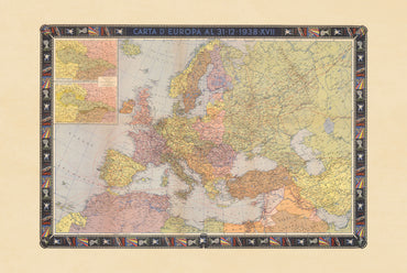 Poster Carte Politique de l'Europe (1938) - Carte Historique de l'Europe Avant la Seconde Guerre mondiale