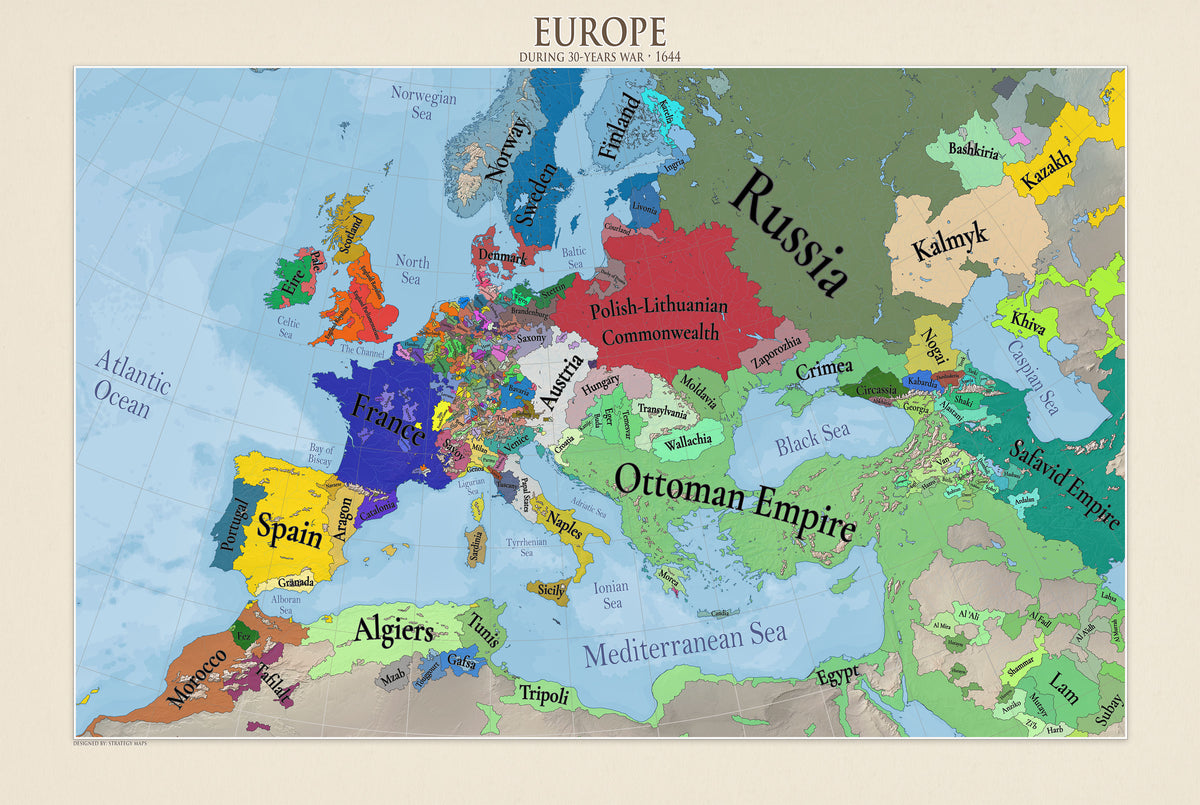 Europa im Jahr 1644 Kartenposter – Dreißigjähriger Krieg