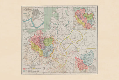 Polska Dzielnicowa ok. 1250 - Rozbicie Dzielnicowe - Władysław Semkowicz 1932 - Plakat z Mapą