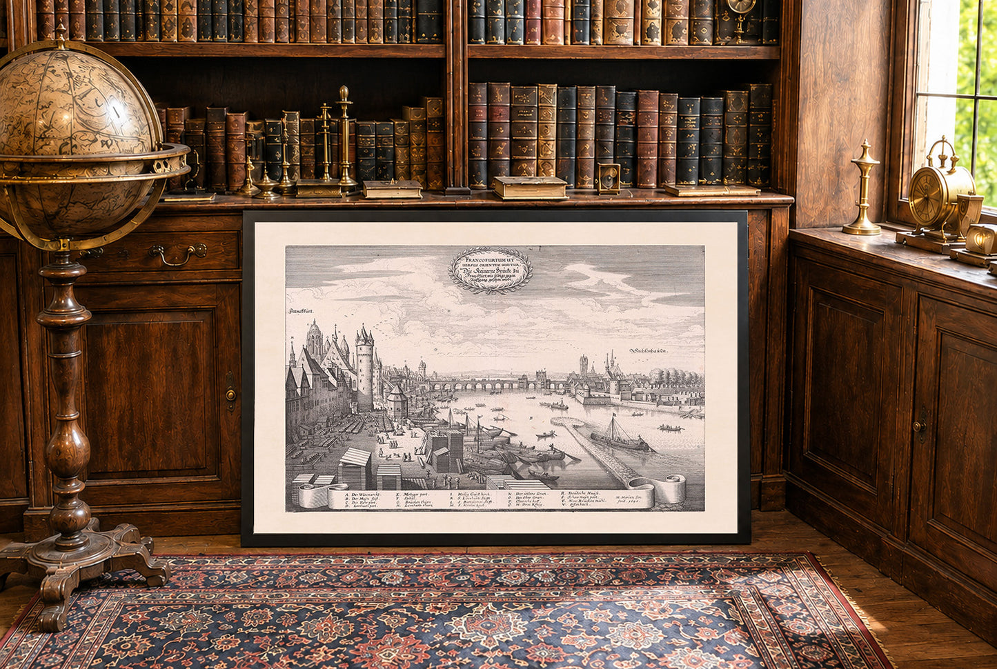 Frankfurt City Map Poster (1646) - Vintage Stone Bridge Engraving Wall Art