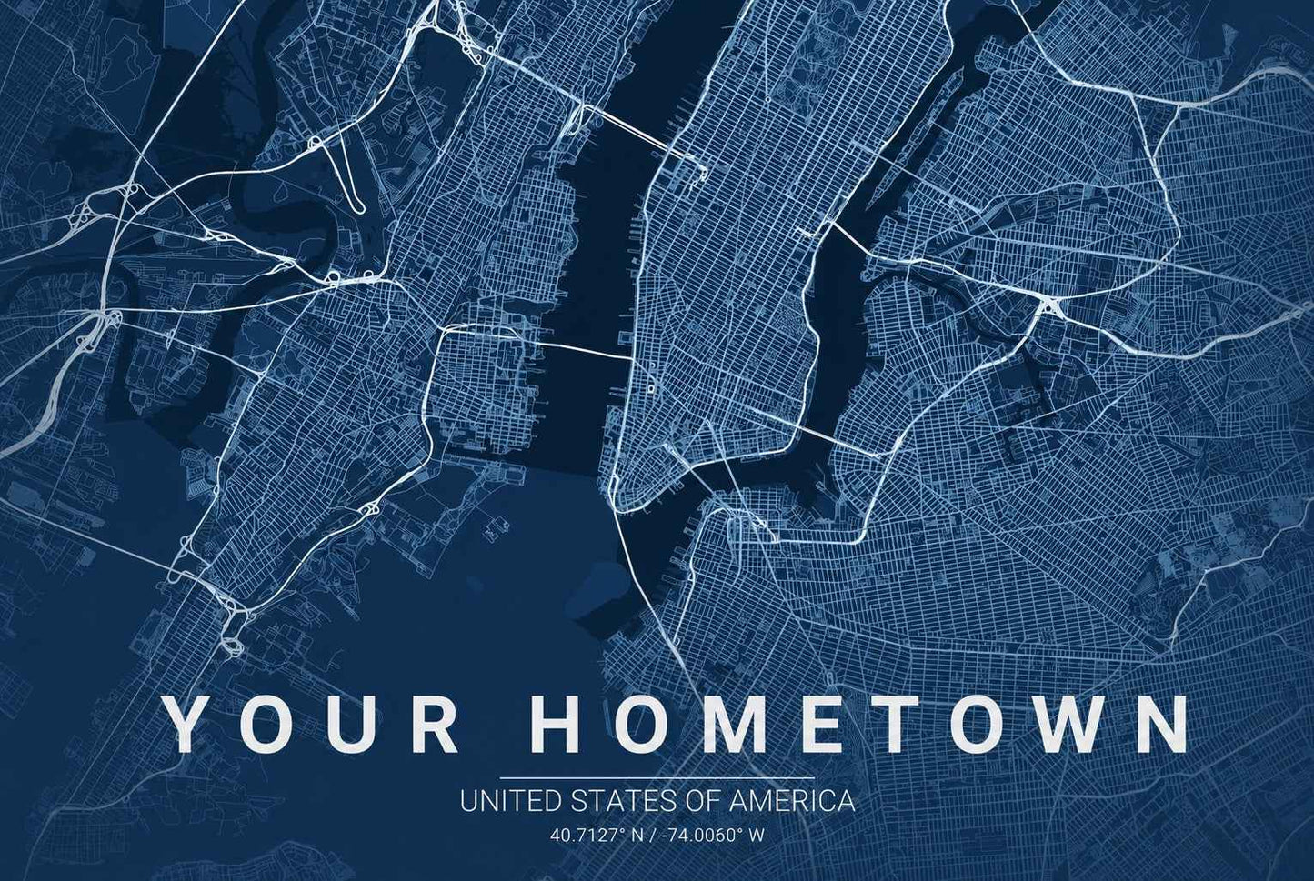 Get Your Hometown Blueprint Map - Modern City Street Wall Art