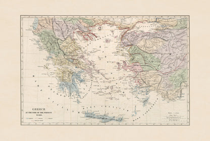Grecja w Czasach Wojen Perskich 1872 - Historyczna Mapa - Plakat