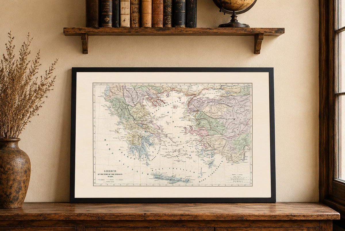 Grecja w Czasach Wojen Perskich 1872 - Historyczna Mapa - Plakat