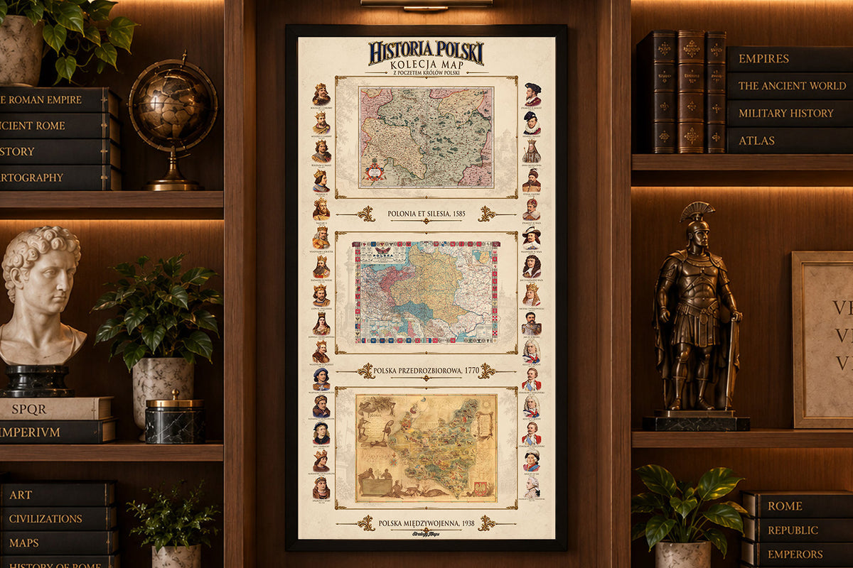 History of Poland Collection - 3 Historical Maps & Polish Rulers - Map Poster