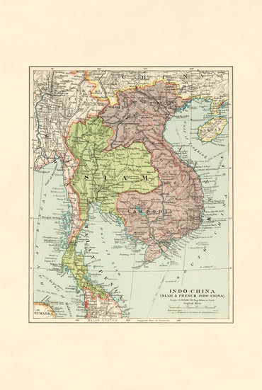 Indochina Poster (1926) – Vintage Siam & Frans Indochina Koloniale Kaart
