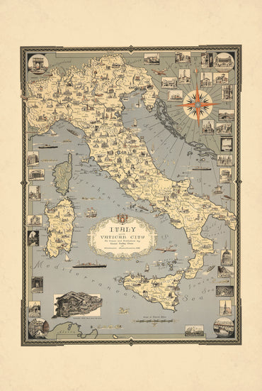 Włochy i Watykan 1935 - Ernest Dudley Chase - Ilustrowany Plakat z Mapą