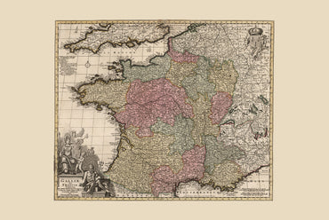 Koninkrijk Frankrijk 1740 – Historische Kaart uit de 18e Eeuw