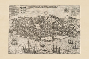 Lissabon Stadskaart Poster (1600) - Vintage Olissipo Gravure Muurkunst