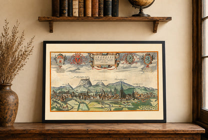 Poster Carte de la Ville de Lviv (1618) - Gravure Ancienne de Leopolis pour Décoration Murale