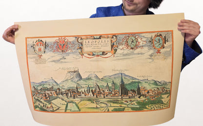 Poster Carte de la Ville de Lviv (1618) - Gravure Ancienne de Leopolis pour Décoration Murale