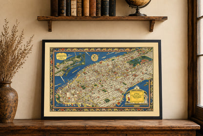 Manhattan Picturale Kaart Poster (1926) – Vintage New York City Muurkunst