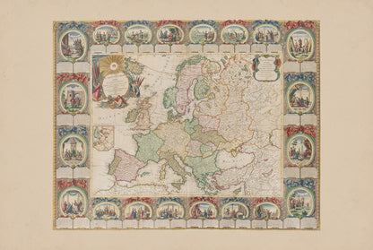 Map of Europe 1776 - 24 Historical Scenes - Jean Baptiste Louis Clouet Historical Map Poster
