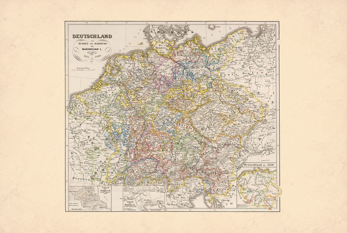 Medieval Germany 1275-1495 - Holy Roman Empire - Karl Spruner Historical Map Poster