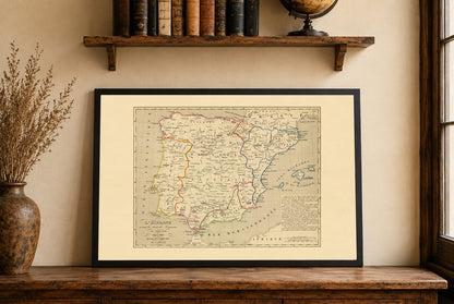 Medieval Iberia 1212-1492 - Reconquista - Antoine Philippe Houze 1844 Historical Map Poster
