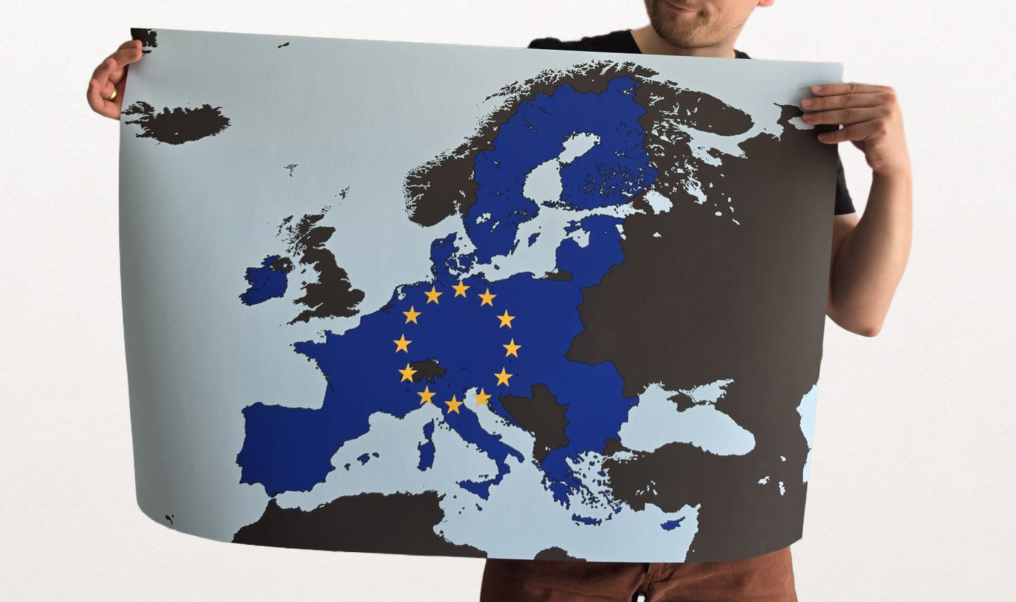 Moderne Europese Unie Kaart Print - EU Landen Grenzen Muurkunst Poster