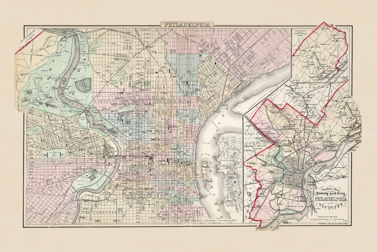 Philadelphia 1883 - Historical City Map Poster