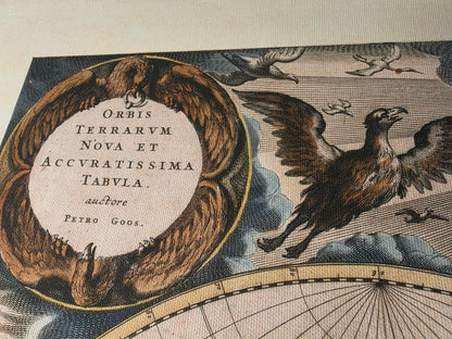 Póster del mapa mundial de Pieter Goos 1667 - con ilustración ornamentada y estilo atlas