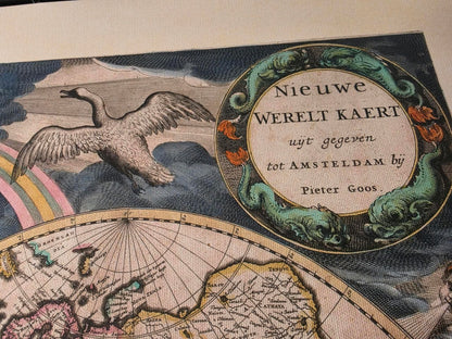Póster del mapa mundial de Pieter Goos 1667 - con ilustración ornamentada y estilo atlas
