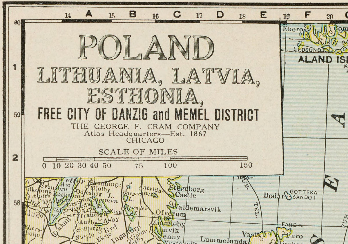 Poland & Baltic States 1925 - Free City of Danzig - George F. Cram Historical Map Poster