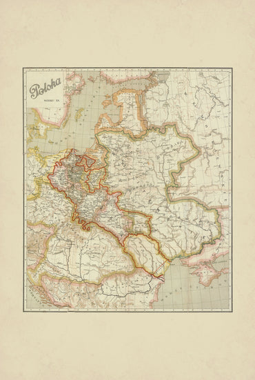 Polska w XV Wieku - Jan Babirecki - Historyczny Plakat z Mapą ok. 1900