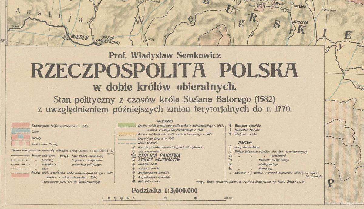 Polish-Lithuanian Commonwealth 1582–1770 - Stefan Batory - Władysław Semkowicz Historical Map Poster