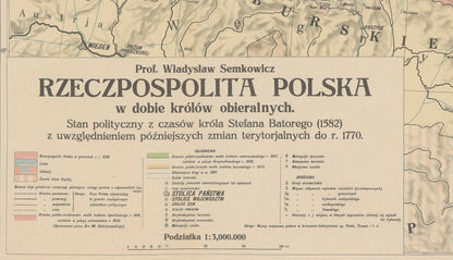 Polish-Lithuanian Commonwealth 1582–1770 - Stefan Batory - Władysław Semkowicz Historical Map Poster