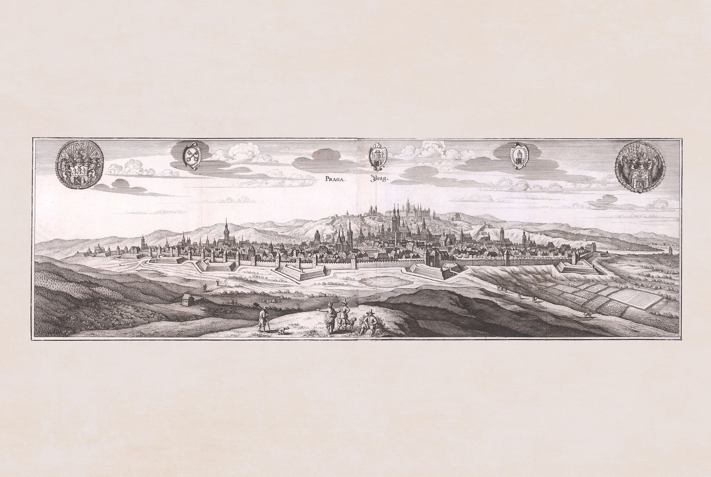 Praag Stad Poster (1650) - Vintage Praag Gravure Muurkunst