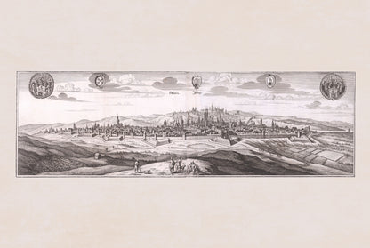 Praag Stad Poster (1650) - Vintage Praag Gravure Muurkunst