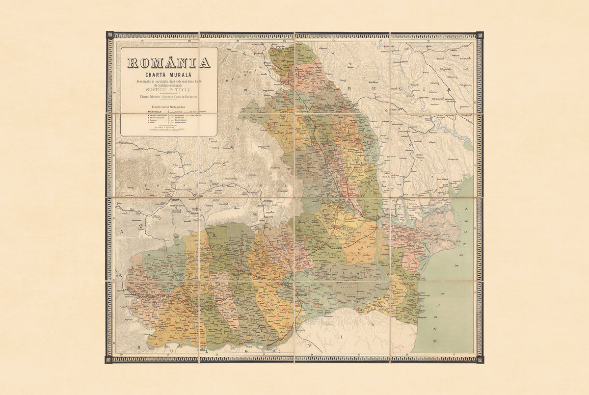 Romania 1883 - Charta Murala - Kingdom of Romania Historical Map Poster