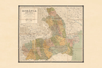 Romania 1883 - Charta Murala - Kingdom of Romania Historical Map Poster