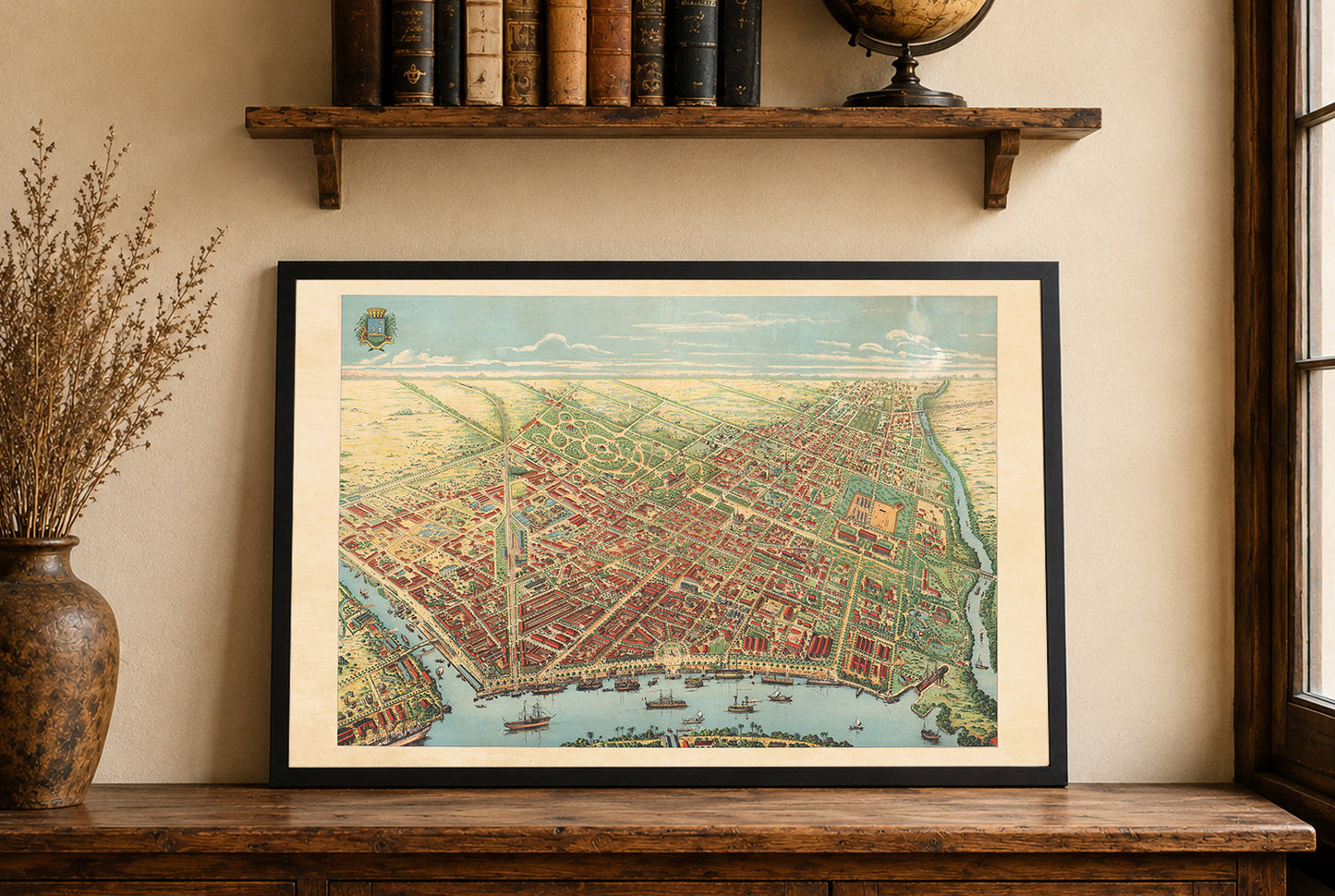 Saigon 1902 Kaart Poster - Panoramisch Uitzicht op Ho Chi Minhstad met Rivier, Boulevards en Havenactiviteit