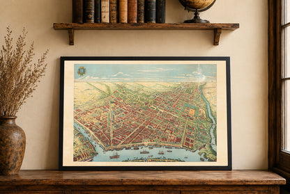Saigon 1902 Kaart Poster - Panoramisch Uitzicht op Ho Chi Minhstad met Rivier, Boulevards en Havenactiviteit