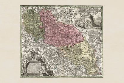 Historische kaartposter van Silezië – Opper- en Neder-Silezië, 18e eeuw, wanddecoratie