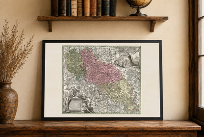 Historische kaartposter van Silezië – Opper- en Neder-Silezië, 18e eeuw, wanddecoratie