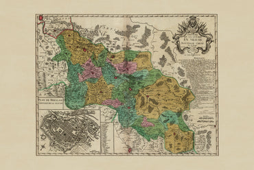 Plakat z Mapą Wojenną Śląska I Wojna Śląska, 1741 | Georges-Louis Le Rouge