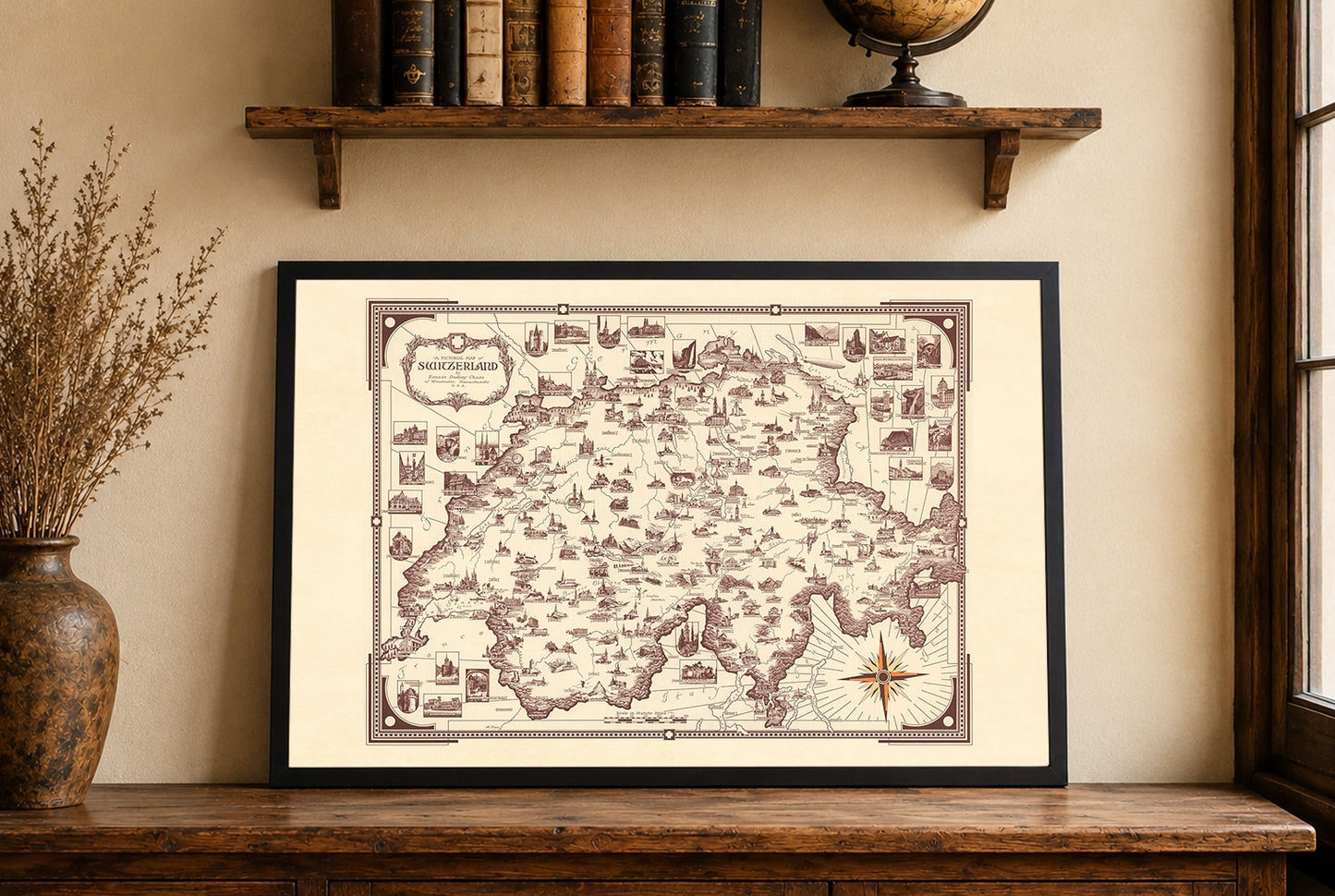 Switzerland Pictorial Map Poster (1936) - Vintage Swiss Travel Wall Art