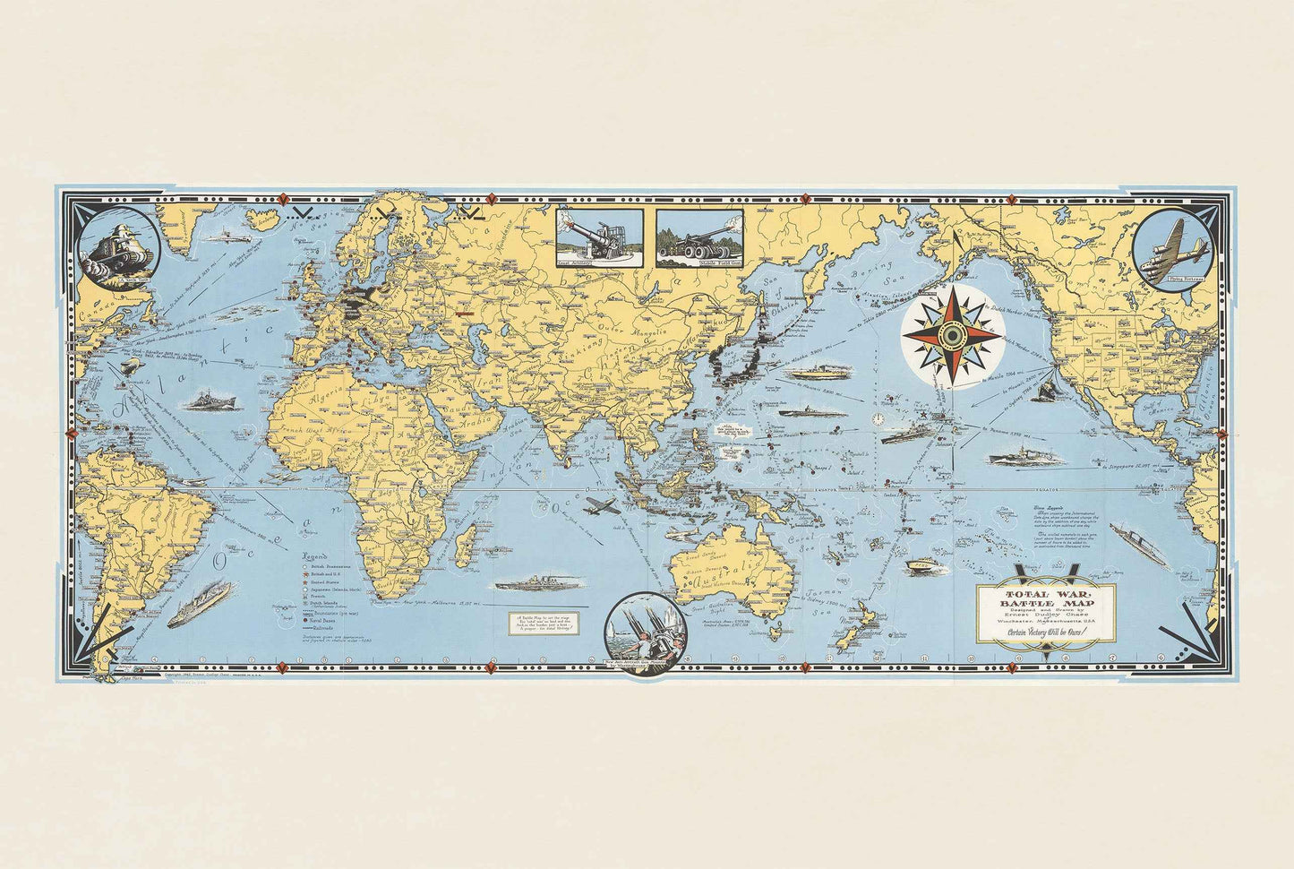 Total War Battle Map Poster (1942) – Vintage WWII Propaganda Wall Art