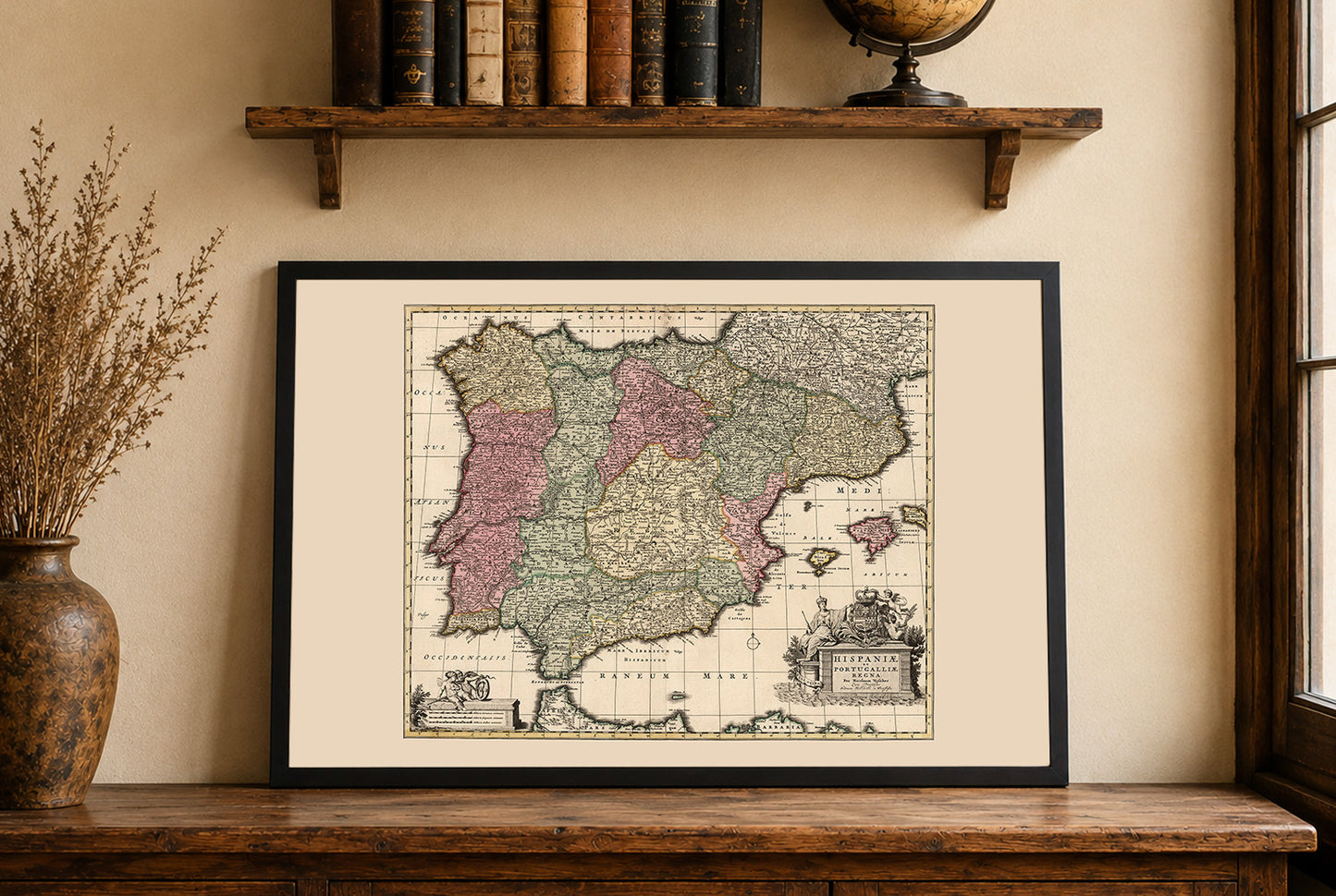 Carte Vintage de l'Ibérie 1740 – Art Mural Historique d'Espagne et du Portugal