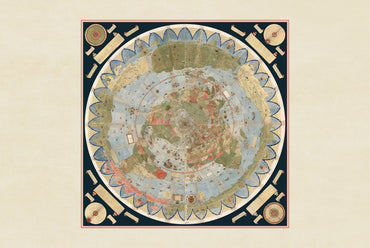 Vintage Wereldatlas Kaart (1587) – Handgekleurde Poolprojectie Muurdecoratie