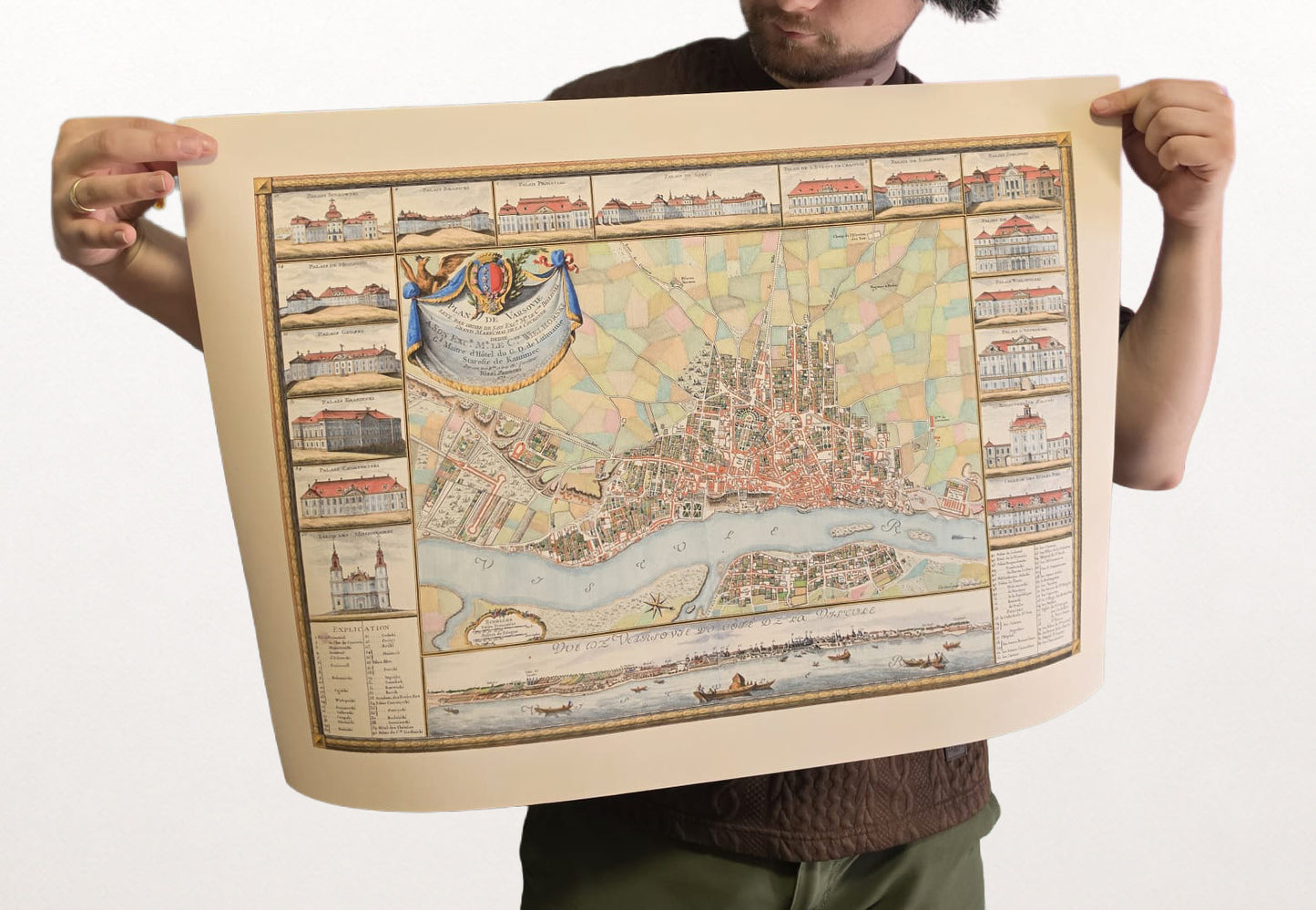 Warschau 1772 - Historische Kaart van de Poolse Hoofdstad met Belangrijke Paleizen
