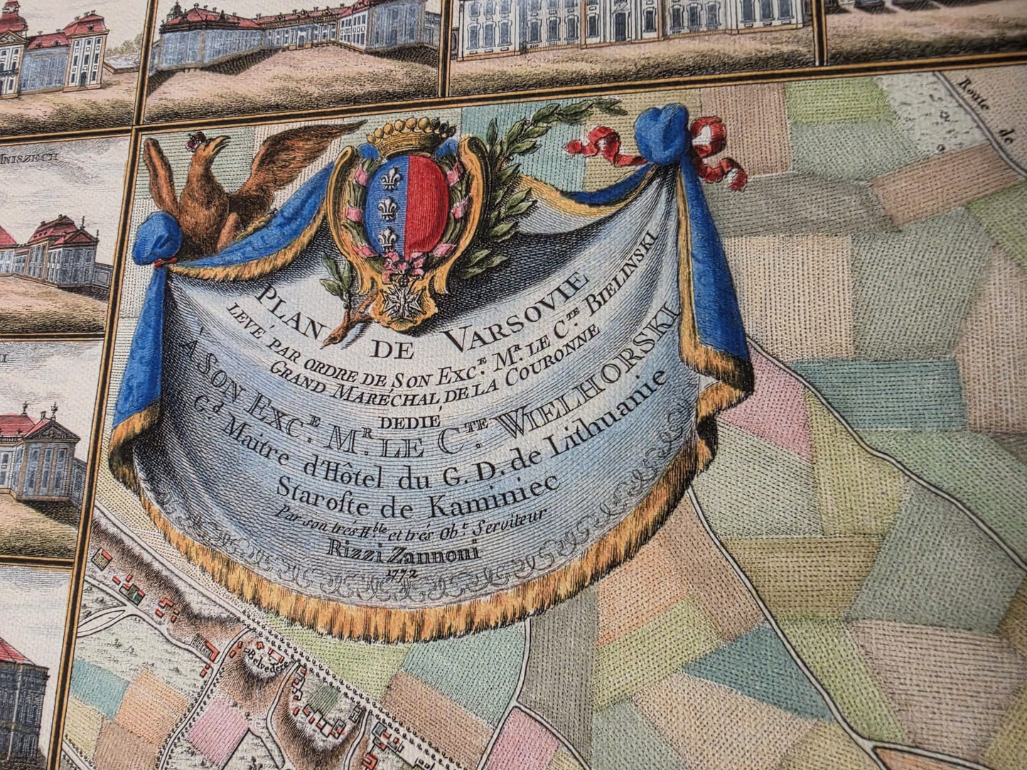 Warschau 1772 - Historische Kaart van de Poolse Hoofdstad met Belangrijke Paleizen